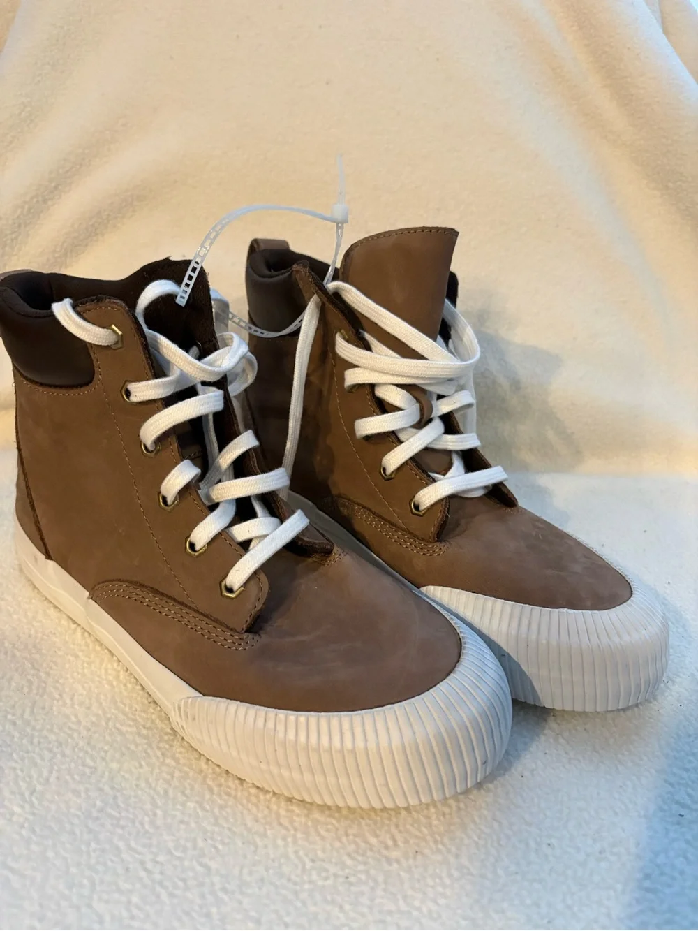 Kids High-Top Casual Sneakers in Brown and White